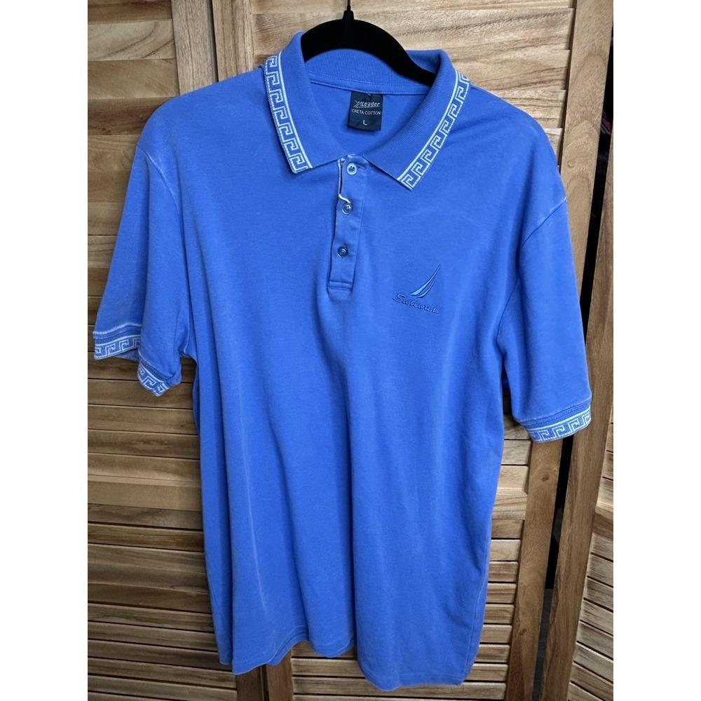 Santorini Late 90's  100% Creta Cotton Greek Key Collar Casual Tee Leader NWT